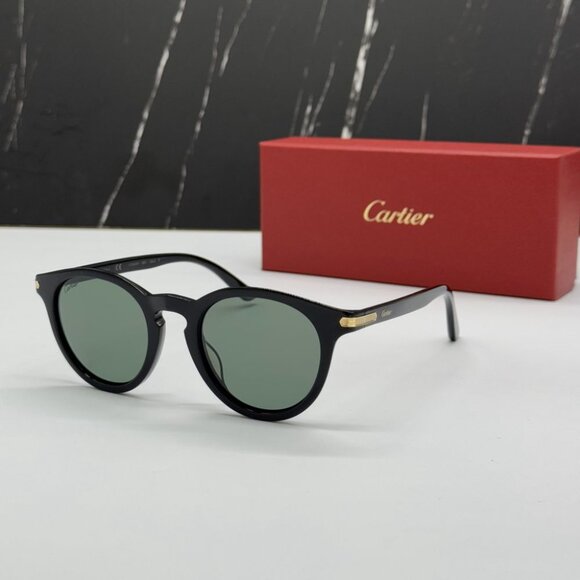 NEW CARTIER SUNGLASSES, ROUND BLACK GREEN EYEWEAR CARTIER CT0010S 004 - Picture 1 of 12